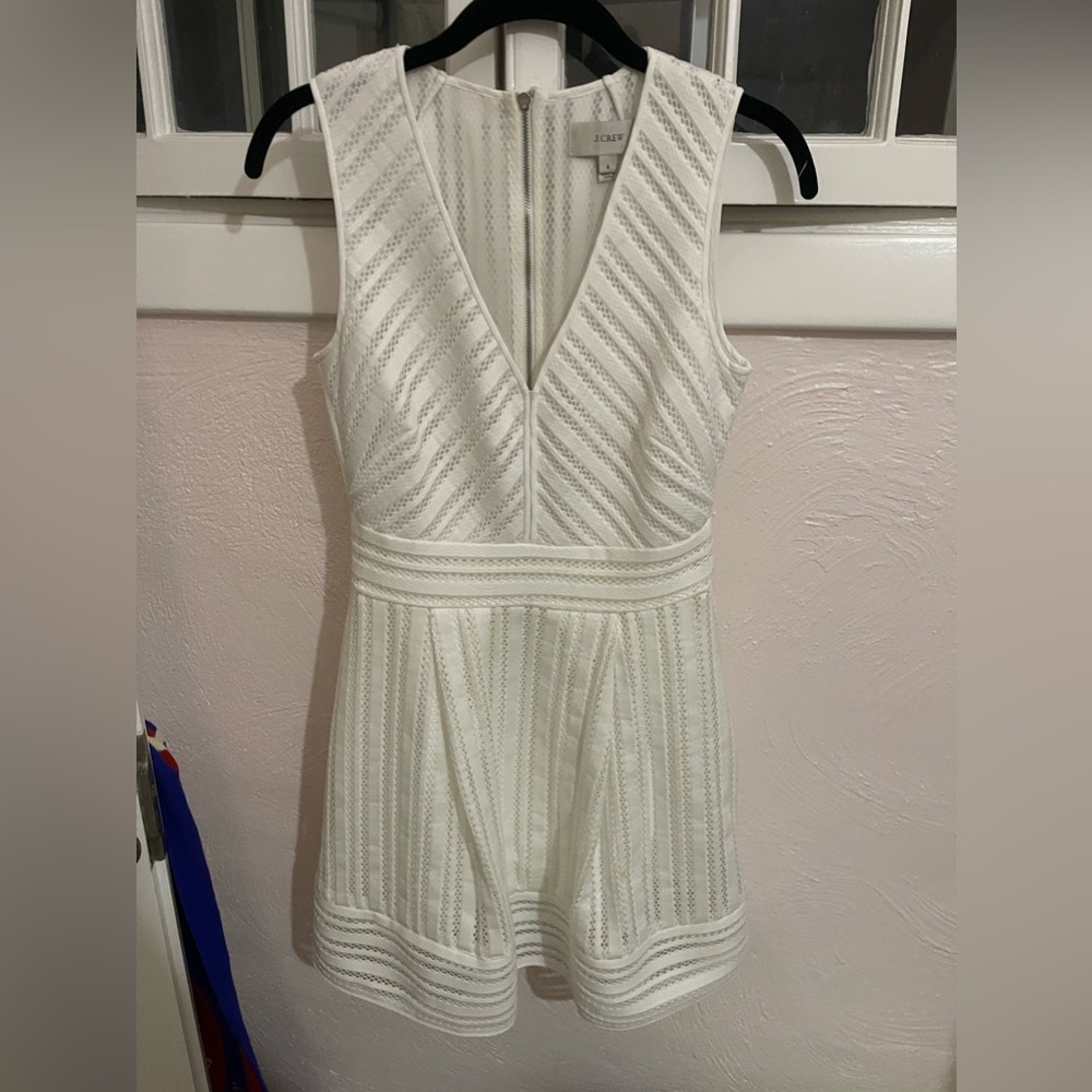J. Crew white striped eyelet v neck mini dress size 0
